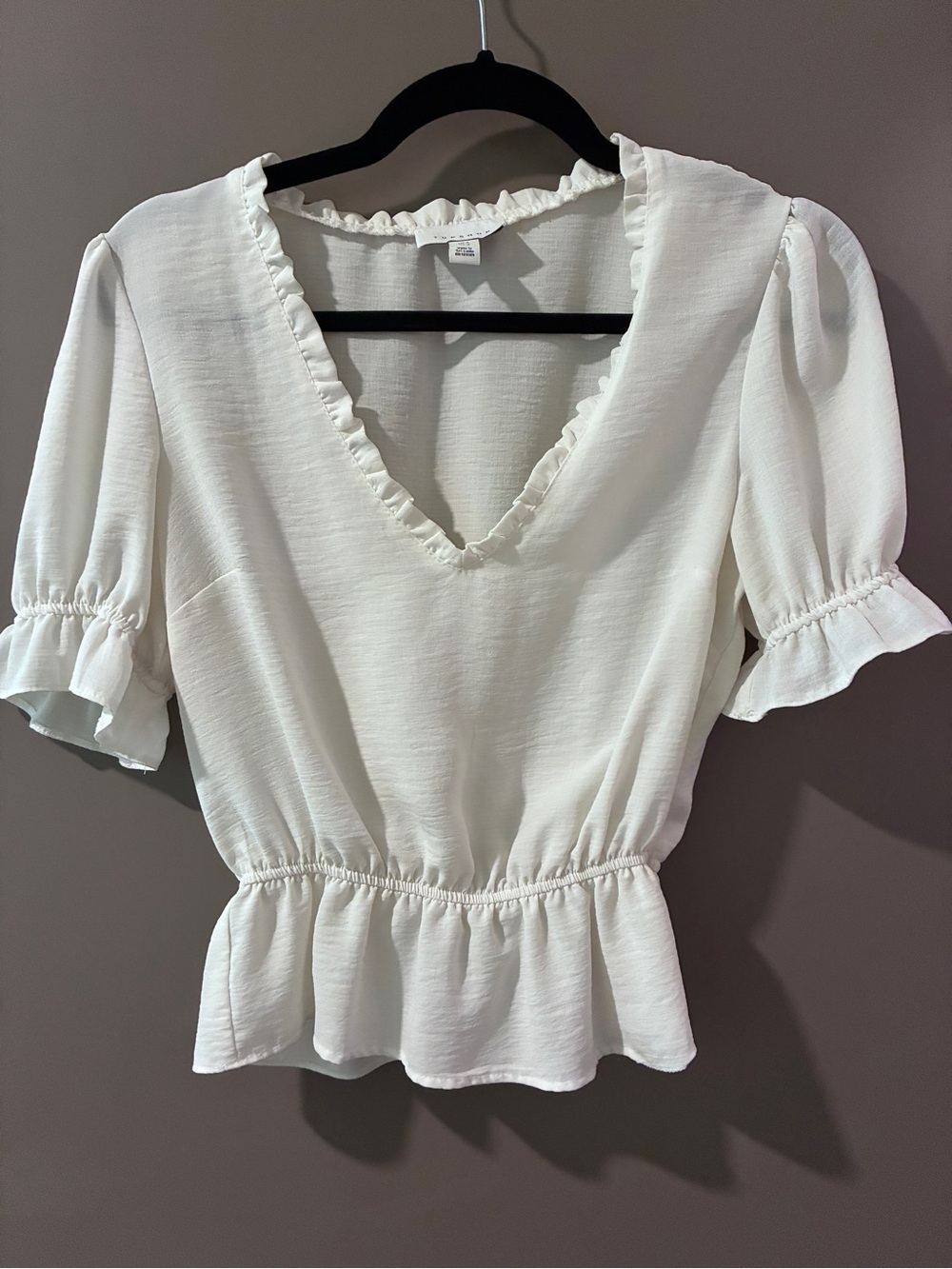 Topshop white ruffle peplum top